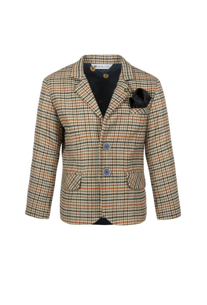 Marynarka w czarno – pomarańczową kratę