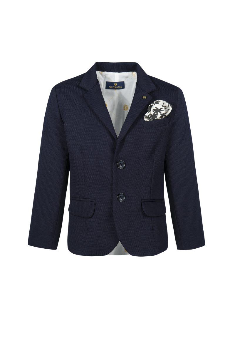 granatowy garnitur w delikatną strukturę